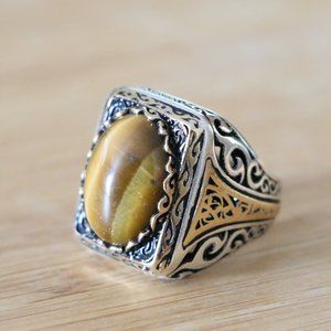 925 Sterling Silver Men's Ring with Tiger Eye -Super Elegant